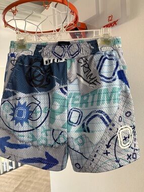 Kids Graphic Teal & Navy Athletic Shorts